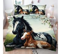 Gumntun Super King Bedding Set Colourful Animal Horse, Machine Washable & Easy Care Quilt Cover, Ultra-fine Fiber Encased with Zipper Duvet Cover Set 102"x 86" (220x260 cm)