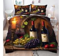 Gumntun Super King Bedding Set Red Wine & Fruit, Machine Washable & Easy Care Quilt Cover, Ultra-fine Fiber Encased with Zipper Duvet Cover Set 102"x 86" (220x260 cm)