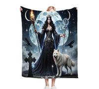 Gumntun Throw Blanket 30x40 Inch Black Woman White Wolf, Fluffy Lightweight 3D Printed Blankets, Soft Cosy Flannel Plush Throw for Women Men Teens Adults 30"x40"_B5246