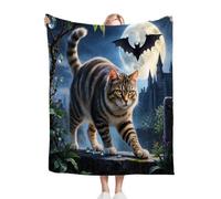 Gumntun Throw Blanket 30x40 Inch Castle Cat Bat, Fluffy Lightweight 3D Printed Blankets, Soft Cosy Flannel Plush Throw for Women Men Teens Adults 30"x40"_B9710
