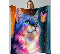 Gumntun Throw Blanket 30x40 Inch Colourful Animal Cat, Fluffy Lightweight 3D Printed Blankets, Soft Cosy Flannel Plush Throw for Women Men Teens Adults 30"x40"_B20582