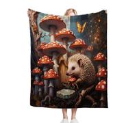 Gumntun Throw Blanket 30x40 Inch Mushroom Animal Hedgehog, Fluffy Lightweight 3D Printed Blankets, Soft Cosy Flannel Plush Throw for Women Men Teens Adults 30"x40"_B10034