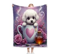 Gumntun Throw Blanket 30x40 Inch White Teacup Dog, Fluffy Lightweight 3D Printed Blankets, Soft Cosy Flannel Plush Throw for Women Men Teens Adults 30"x40"