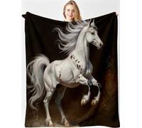 Gumntun Throw Blanket 86x94 3D White Horse for Sofa & Bed-A13