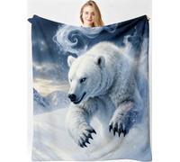 Gumntun Throw Blanket 86x94 3D White Polar Bear for Sofa & Bed-A21