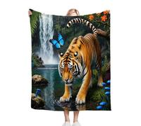 Gumntun Throw Blankets Double Size 60x80 Inch 3D Tiger Butterfly, Reversible 3D Printed Cosy Plush Blanket, Warm Flannel Blankets for Women Men Gifts for Birthday Anniversary Pet_B11213