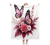 Gumntun Throw Blankets Double Size 60x80 Inch Pink Rose Butterfly, Reversible 3D Printed Cosy Plush Blanket, Warm Flannel Blankets for Women Men Gifts for Birthday Anniversary Pet_B11513