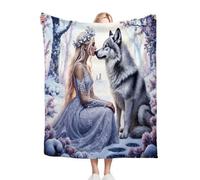 Gumntun Throw Blankets Double Size 60x80 Inch White Wolf Woman, Reversible 3D Printed Cosy Plush Blanket, Warm Flannel Blankets for Women Men Gifts for Birthday Anniversary Pet_B4937