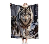 Gumntun Throw Blankets King Size Grey Animal Wolves Adults, 3D Printed Style Fuzzy Blanket for Gifts, Microfiber Fleece Throw Sofa Blanket for Bed Couch Sofa 86"x94"_1441a