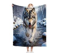 Gumntun Throw Blankets King Size Grey Wolf, 3D Printed Style Fuzzy Blanket for Gifts, Microfiber Fleece Throw Sofa Blanket for Bed Couch Sofa 86"x94"_J1318
