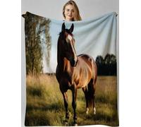 Gumntun Throw Blankets Single Size 130x150 3D Animal Horse, Microfiber 3D Printed Flannel Sofa Blankets, Cozy Warm Fuzzy Blanket Gifts for Friends Dad Mom Kids Pet or Couples_B21232
