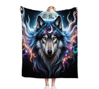 Gumntun Throw Blankets Single Size 130x150 3D Animal Wolf Adult, Microfiber 3D Printed Flannel Sofa Blankets, Cozy Warm Fuzzy Blanket Gifts for Dad Mom Kids Pet Friends or Couples_B5320