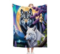 Gumntun Throw Blankets Single Size 130x150 3D Animal Wolf, Microfiber 3D Printed Flannel Sofa Blankets, Cozy Warm Fuzzy Blanket Gifts for Dad Mom Kids Pet Friends or Couples_B5224