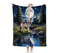 Gumntun Throw Blankets Single Size 130x150 3D Animal Wolf, Microfiber 3D Printed Flannel Sofa Blankets, Cozy Warm Fuzzy Blanket Gifts for Dad Mom Kids Pet Friends or Couples_B5836