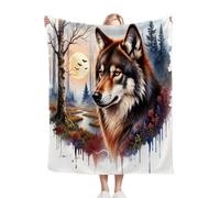 Gumntun Throw Blankets Single Size 130x150 3D Animal Wolf, Microfiber 3D Printed Flannel Sofa Blankets, Cozy Warm Fuzzy Blanket Gifts for Dad Mom Kids Pet Friends or Couples_B5092