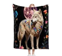 Gumntun Throw Blankets Single Size 130x150 3D Animal Wolf, Microfiber 3D Printed Flannel Sofa Blankets, Cozy Warm Fuzzy Blanket Gifts for Dad Mom Kids Pet Friends or Couples_B4840