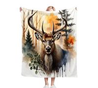 Gumntun Throw Blankets Single Size 130x150 3D Elk Adult, Microfiber 3D Printed Flannel Sofa Blankets, Cozy Warm Fuzzy Blanket Gifts for Dad Mom Kids Pet Friends or Couples_B11416