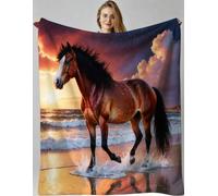 Gumntun Throw Blankets Single Size 130x150 Animal Horse Adult, Microfiber 3D Printed Flannel Sofa Blankets, Cozy Warm Fuzzy Blanket Gifts for Friends Dad Mom Kids Pet or Couples_B21256