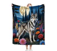 Gumntun Throw Blankets Single Size 130x150 Animal Wolf Flower, Microfiber 3D Printed Flannel Sofa Blankets, Cozy Warm Fuzzy Blanket Gifts for Dad Mom Kids Pet Friends or Couples_B4828
