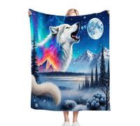 Gumntun Throw Blankets Single Size 130x150 Blue Animal Wolf, Microfiber 3D Printed Flannel Sofa Blankets, Cozy Warm Fuzzy Blanket Gifts for Dad Mom Kids Pet Friends or Couples_B4900