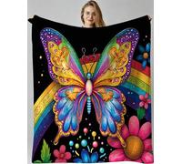Gumntun Throw Blankets Single Size 130x150 Colourful Butterfly, Microfiber 3D Printed Flannel Sofa Blankets, Cozy Warm Fuzzy Blanket Gifts for Friends Dad Mom Kids Pet or Couples_B20008