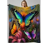 Gumntun Throw Blankets Single Size 130x150 Colourful Butterfly, Microfiber 3D Printed Flannel Sofa Blankets, Cozy Warm Fuzzy Blanket Gifts for Friends Dad Mom Kids Pet or Couples_B20044