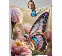 Gumntun Throw Blankets Single Size 130x150 Colourful Butterfly, Microfiber 3D Printed Flannel Sofa Blankets, Cozy Warm Fuzzy Blanket Gifts for Friends Dad Mom Kids Pet or Couples_B19996
