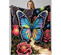 Gumntun Throw Blankets Single Size 130x150 Colourful Butterfly, Microfiber 3D Printed Flannel Sofa Blankets, Cozy Warm Fuzzy Blanket Gifts for Friends Dad Mom Kids Pet or Couples_B20032