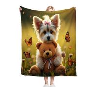 Gumntun Throw Blankets Single Size 130x150 Dog & Toy, Microfiber 3D Printed Flannel Sofa Blankets, Cozy Warm Fuzzy Blanket Gifts for Dad Mom Kids Pet Friends or Couples