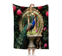 Gumntun Throw Blankets Single Size 130x150 Green Flower Peacock, Microfiber 3D Printed Flannel Sofa Blankets, Cozy Warm Fuzzy Blanket Gifts for Dad Mom Kids Pet Friends or Couples_B10780