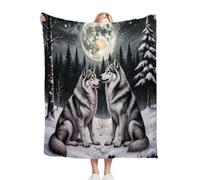 Gumntun Throw Blankets Single Size 130x150 Grey Animal Wolf, Microfiber 3D Printed Flannel Sofa Blankets, Cozy Warm Fuzzy Blanket Gifts for Dad Mom Kids Pet Friends or Couples_B5188