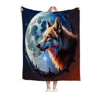 Gumntun Throw Blankets Single Size 130x150 Planet Animal Wolf, Microfiber 3D Printed Flannel Sofa Blankets, Cozy Warm Fuzzy Blanket Gifts for Dad Mom Kids Pet Friends or Couples_B5164