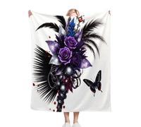 Gumntun Throw Blankets Single Size 130x150 Purple Rose Butterfly, Microfiber 3D Printed Flannel Sofa Blankets, Cozy Warm Fuzzy Blanket Gifts for Dad Mom Kids Pet Friends or Couples_B11392