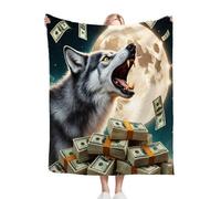 Gumntun Throw Blankets Single Size 130x150 US Dollar Animal Wolf, Microfiber 3D Printed Flannel Sofa Blankets, Cozy Warm Fuzzy Blanket Gifts for Dad Mom Kids Pet Friends or Couples_B5008