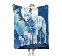 Gumntun Throw Blankets Single Size 130x150 White Animal Wolf, Microfiber 3D Printed Flannel Sofa Blankets, Cozy Warm Fuzzy Blanket Gifts for Dad Mom Kids Pet Friends or Couples_B4960