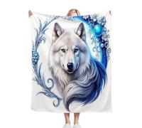 Gumntun Throw Blankets Single Size 130x150 White Animal Wolf, Microfiber 3D Printed Flannel Sofa Blankets, Cozy Warm Fuzzy Blanket Gifts for Dad Mom Kids Pet Friends or Couples_B11572