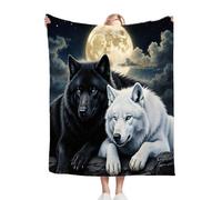 Gumntun Throw Blankets Single Size 130x150 White Wolf and Black Wolf, Microfiber 3D Printed Flannel Sofa Blankets, Cozy Warm Fuzzy Blanket Gifts for Dad Mom Kids Pet Friends or Couples_B5200