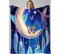 Gumntun Throw Blankets Single Size 130x150 Wind Chime Moon Butterfly, Microfiber 3D Printed Flannel Sofa Blankets, Cozy Warm Fuzzy Blanket Gifts for Friends Dad Mom Kids Pet or Couples_B20128