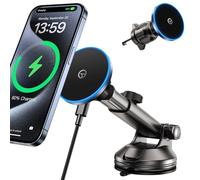 GuMosh for MagSafe Car Mount Charger -?DashVentWindshield?Wireless Car Charger with [LED Light] for Night Align, Strong Magnetic Phone Holder for Car for iPhone 16 15 14 13 12 Series,Fit MagSafe.