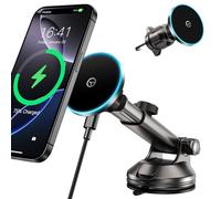 GuMosh for Mag-Safe Car Mount Charger Dash Vent Windshield Wireless Car Charger with LED Light, Strong Magnetic Phone Holder for Car for iPhone 16 15 14 13 12 Series(Cyan)