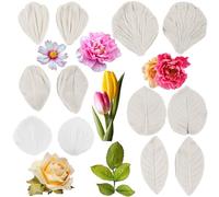 Gumpaste Flower Silicone Veining Mold Rose Veined Fondant Mold Gum Paste Peony Tulip Daisy Flower Molds for Sugar Craft Cake Decorating Candy Polymer Clay Set of 6