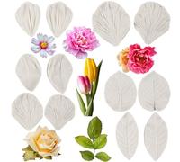 Gumpaste Flower Silicone Veining Mold Rose Veined Fondant Mold Gum Paste Peony Tulip Daisy Flower Molds for Sugar Craft Cake Decorating Candy Polymer Clay Set of 6