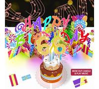 Gumry 3D Musical 66TH Birthday PopUp Card,66TH Gifts with Blowable LED Light Candle and Happy Song Large Cake Popup Greeting Cards for 66 Years old Women Men Dad Mom Husband Wife,(OF0121CS)