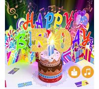 Gumry 50TH Musical Birthday PopUp Card, Blowable LED Light Candle 3D Cards with Song 'Happy', Applause Cheers Sound,Color-Changing Lights,Colourful Greeting Cards for Women Men Turning 50 Years Old