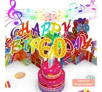 Gumry 60TH Musical Birthday PopUp Card, Blowable LED Light Candle 3D Cards with Song 'HAPPY', Applause Cheers Sound,Color-Changing Lights,Colourful Greeting Cards for Women Men Turning 60 Years Old