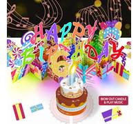 Gumry 6TH Musical Birthday PopUp Card, Blowable Colorful Light Candle 3D Cards with Song, Applause Cheers Sound, Greeting Cards Birthday Gifts Decorations for Daughter Son Turning 6 Years Old