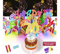 Gumry 70TH Musical Birthday PopUp Card, Blowable Colorful Light Candle 3D Cards with Song, Applause Cheers Sound, Greeting Cards Birthday Gifts Decorations for Women Men Turning 70 Years Old