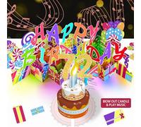 Gumry 72ND Musical Birthday PopUp Card, Blowable Colorful Light Candle 3D Cards with Song, Applause Cheers Sound, Greeting Cards Birthday Gifts Decorations for Women Men Turning 72 Years Old