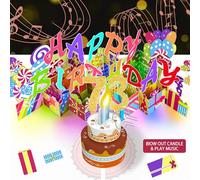 Gumry 73RD Musical Birthday PopUp Card, Blowable Colorful Light Candle 3D Cards with Song, Applause Cheers Sound, Greeting Cards Birthday Gifts Decorations for Women Men Turning 73 Years Old