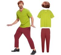 Gumyawl Adult Halloween Costume Men Classic Movie Set V-Neck Shirt with Brown Wig Brown Pants for Cosplay (Small)